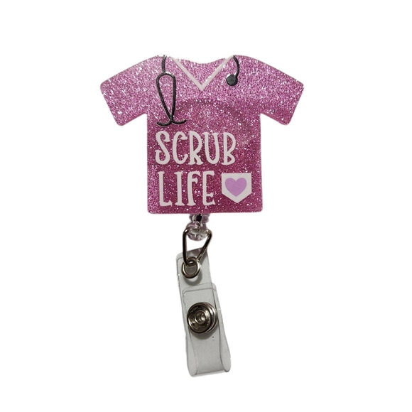 ID Badge Holder Retractable Nurse Scrub Life Custom Pink Glitter - Picture 1 of 6